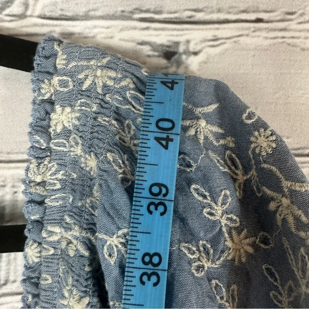 Old Navy Puff-Sleeve Tiered Swing Dress 4x Chambray Embroidered Cottagecore - Picture 9 of 10